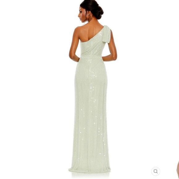 Mac Duggal 93735 Womens Green PEARL EMBELLISHED SOFT TIE ONE SHOULDER GOWN - Picture 5 of 16